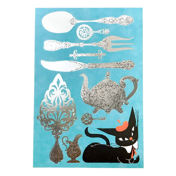 Cozyca x Kuroneko Design Foil-Stamped Postcard: Cutlery