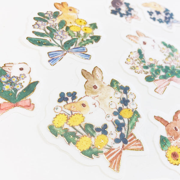 Papier Platz x Shinako Moriyama Gold Foil Flake Seal: Rabbits and Flowers