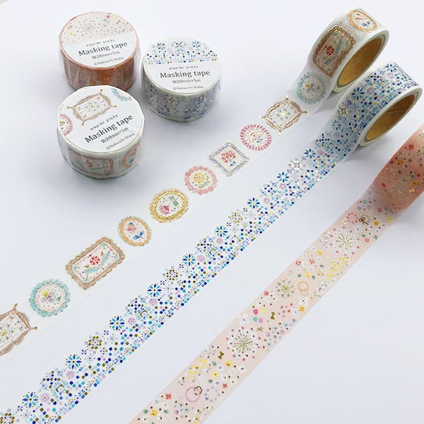 Papier Platz x Nakauchi Waka Washi Tape with Gold Flake Foil: Flower Label